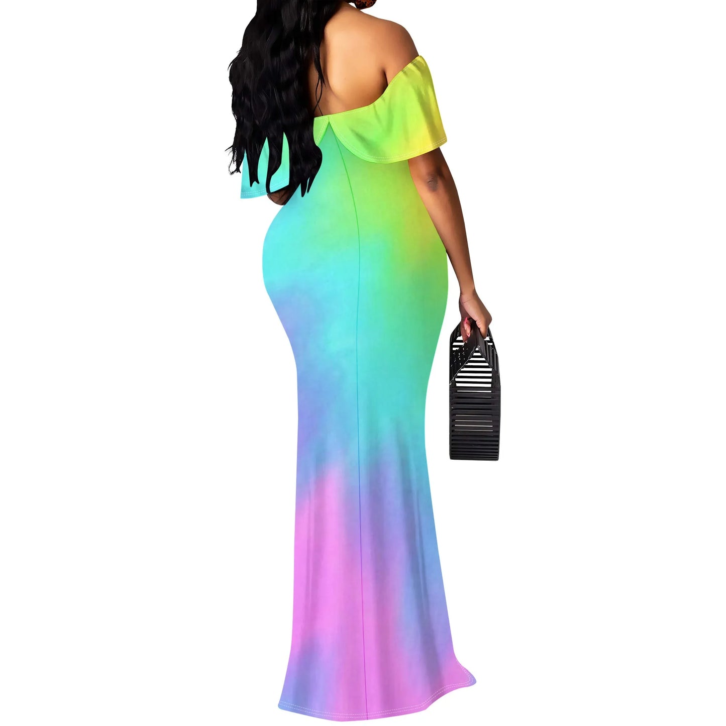 🍒Off shoulder maxi dress gradient color outfit summer party occasion clothing women’s summer wear bodycon beachwear S-3XL Colour Confident Contour