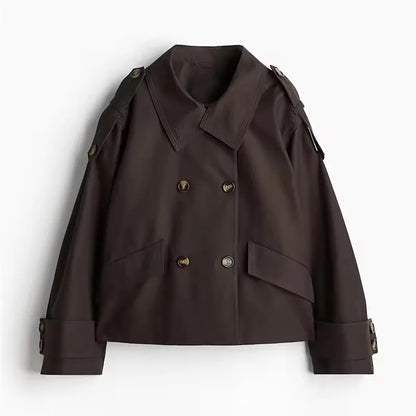 🍒Vintage double breasted trench commuter coat women loose long sleeve Jacket spring autumn elegant stand collar outerwear