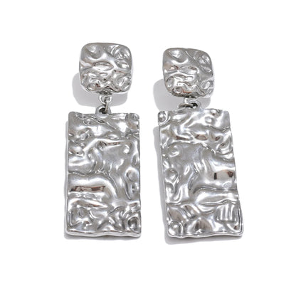 🍒Stainless steel hammered earrings rectangle earrings dangle drop (prevent Allergy) stainless steel daily jewellery for occasion gift Dont keep Hammering On About It Just Buy It