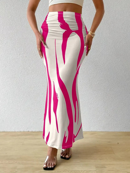 🍒High waisted maxi skirt smart casual women's bodycon skirt zebra long skirt casual high waist outfit elegant zebra print clothes elegant animal print fashion wear