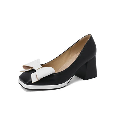 🍒Bow-tie heels women elegant shoes medium block heel pumps office wedding party shoes for occasions