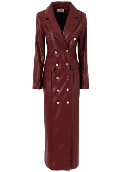 🍒Extra long faux leather trench coat for women double breasted luxury elegant long smart casual pu outerwear Keep aBREAST of DOUBLE take clothing