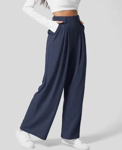 🍒Elegant women straight pants flowy solid colour high waisted trousers wide leg work wear female fashion clothes No Need To Put The Leg Work In To Get These Legs