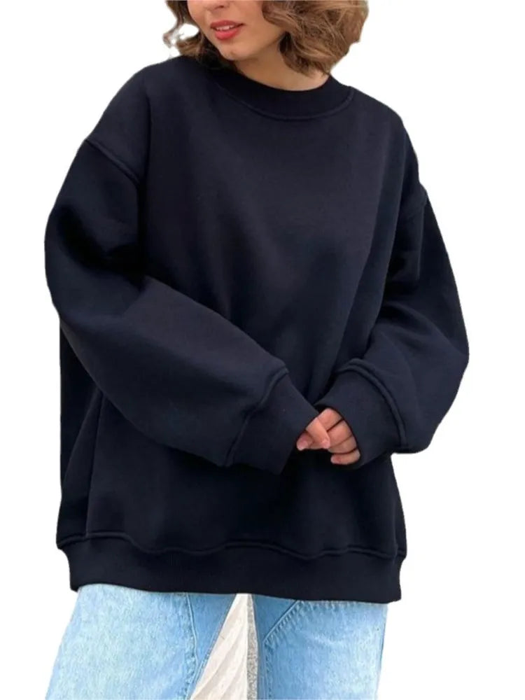 🍒 Oversize sweatshirt solid colour polar fleece tops for women o neck fashion casual wear fashionwear clothing No Sweat Sugar Free Or Sweet