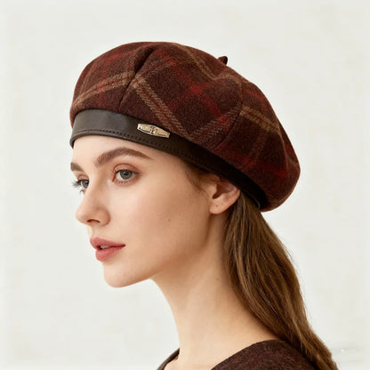 🍒Retro plaid beret hat women's autumn winter casual french hat simple woolen fashion check design cap 'Beret Warm