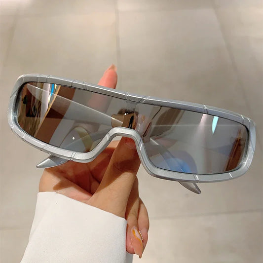 🍒Monoblock sunglasses men stylish punk futuristic outdoor shades trendy wrapped ound UV400 protection eyewear trendy sunnies Cool Wraps