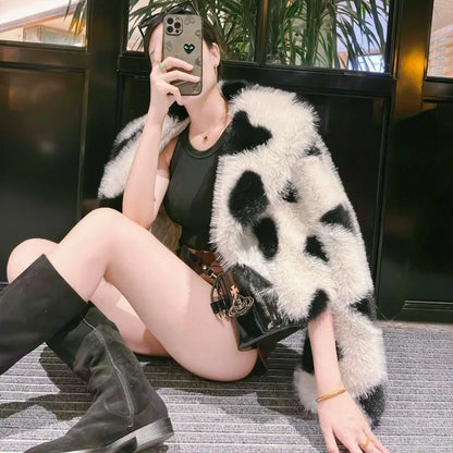 🍒Fur coats for women large  collar jacket with love hearts eco-friendly furry coats chic trendy winter outerwear style versatile Fluffy Lovely