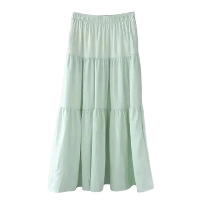 🍒High waist elastic maxi skirt long teired with ruffle stitching solid colour a-Line smart casual fashion for women clothing for all seasons A+ For This A-line