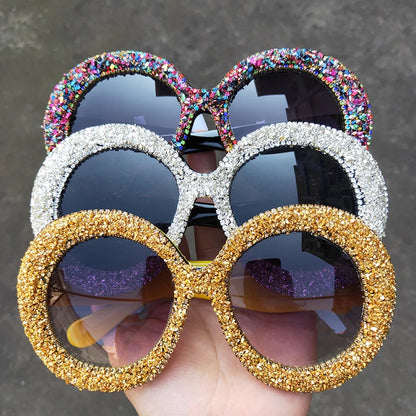 🍒Oversized round diamond sunglasses for women crystal sunnies rhinestone smart eyewear bling glasses eye glasses shades with uv400 protection Glamy Goggles