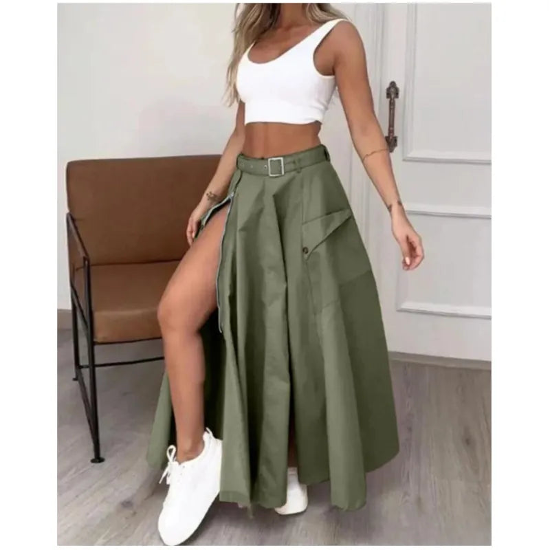 🍒Elegant maxi  skirts for women clothing trend 2025  smart casual clothing spring summer high waist Irregulur  zipper pockets female fashion wear Maxi ~mum Style With Comfort