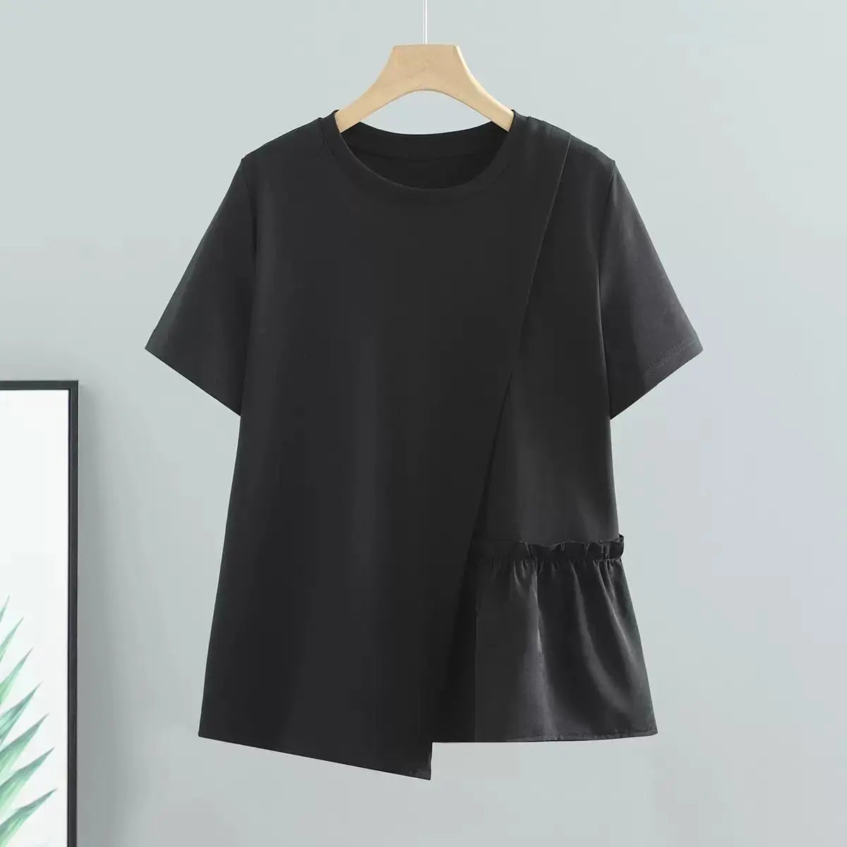 🍒Loose t-shirts for women irregular hem top short sleeve summer fashion clothing loose Y2k t-shirt designer style clothes Put TOP Up Your Look