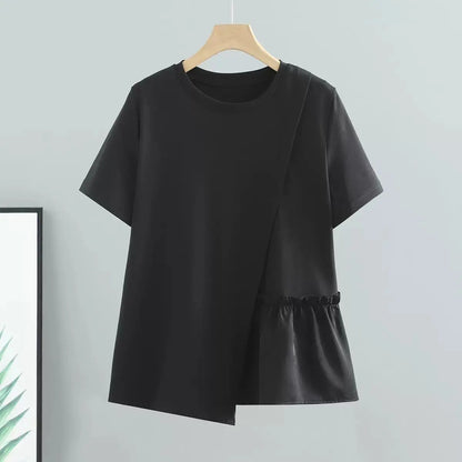 🍒Loose t-shirts for women irregular hem top short sleeve summer fashion clothing loose Y2k t-shirt designer style clothes Put TOP Up Your Look