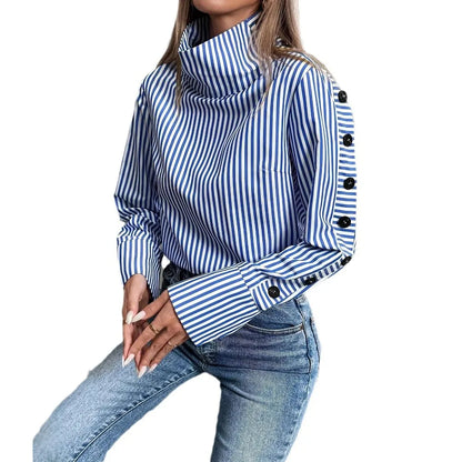 🍒 Stripe long sleeved top for women elegant office wear shirt buttoned Fashion midi dress shirt summer women bohemian short sleeve floral outfit lemon print sundress belted elegant long dress smart casual clothes Womens  blouse