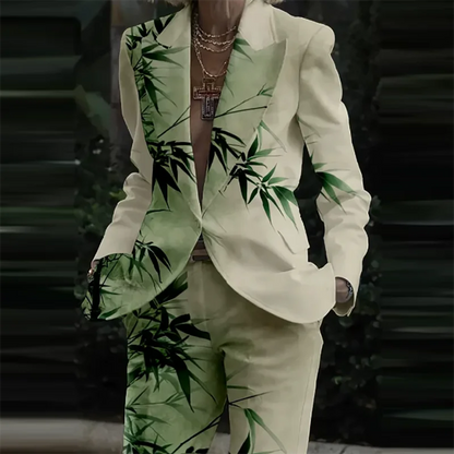 🍒Womens casual suits two piece loose pants set womens lapel long sleeve jacket and trouser set floral fashion pattern print outfit  Look Like Your On A Shoot In A Fruity Suit