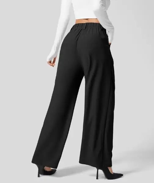 🍒Elegant women straight pants flowy solid colour high waisted trousers wide leg work wear female fashion clothes No Need To Put The Leg Work In To Get These Legs
