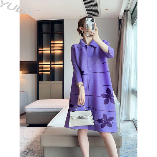🍒Lapel dress colour blocking outfit beaded design coat dress for women elegant loose large size outfit spring autumn fashion women's over knee outfit