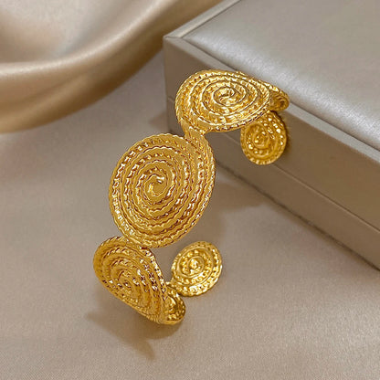 🍒Wide cuff bracelet personality gold colour diameter 65mm design women's stainless steel jewellery waterproof cool open bracelet for women's cuff bangle This Piece Will Give You Swirls of Style