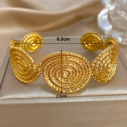 🍒Wide cuff bracelet personality gold colour diameter 65mm design women's stainless steel jewellery waterproof cool open bracelet for women's cuff bangle This Piece Will Give You Swirls of Style