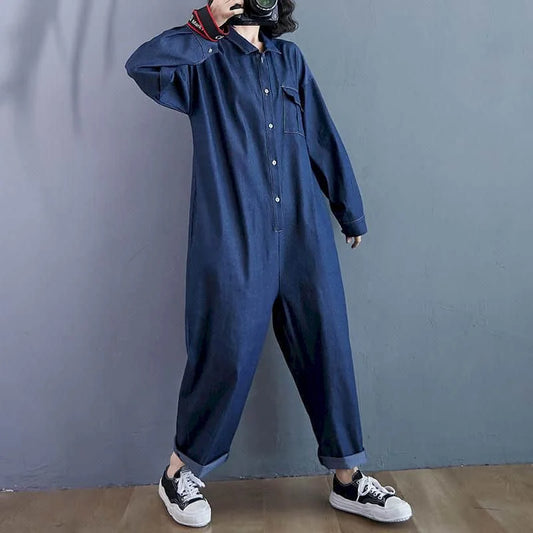 🍒Fashion denim jumpsuit long sleeve playsuit high waist high fashion overalls casual one piece outfit women overall cool overall