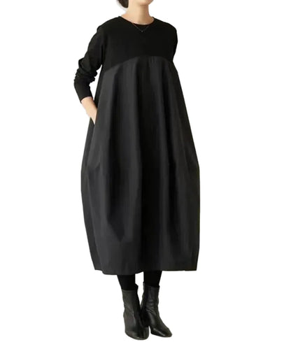 🍒Long knitted dress balloon round neck long sleeve outfits women stylish casual balloon fashion wear mixed media clothing Balloon In A Balloon