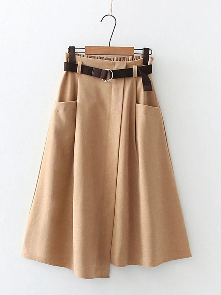 🍒Casual skirts high waisted solid smart casual womens irregular fashion with pockets midi simple elegant a-line Every Day Irregular