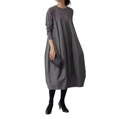 🍒Long knitted dress balloon round neck long sleeve outfits women stylish casual balloon fashion wear mixed media clothing Balloon In A Balloon