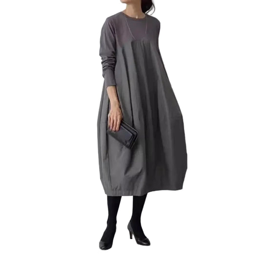 🍒Long knitted dress balloon round neck long sleeve outfits women stylish casual balloon fashion wear mixed media clothing Balloon In A Balloon