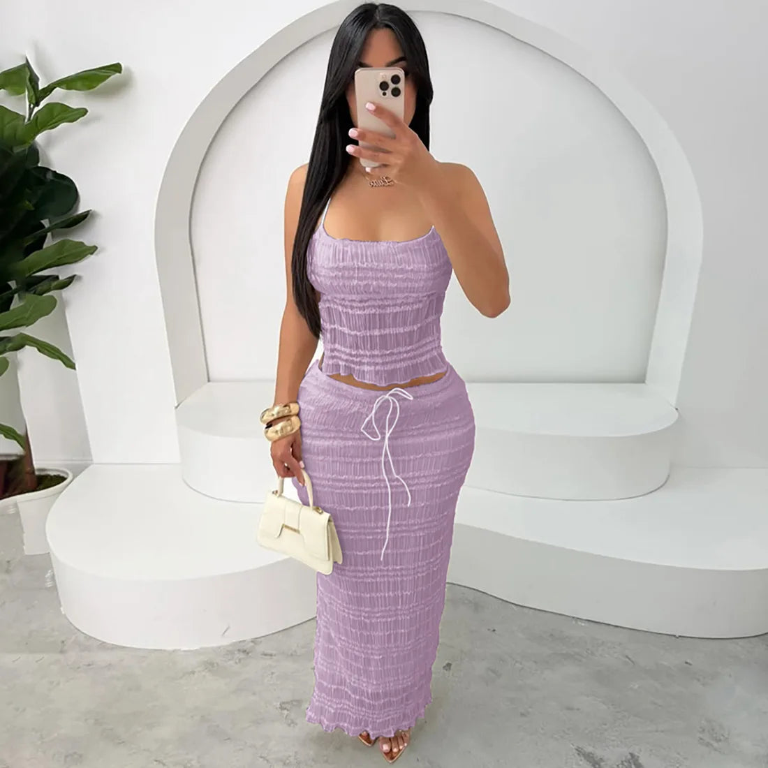 🍒Chiffon two piece set womens summer fashion halter crop top and maxi skirt fashion clothing beach party wear holiday wear smart casual clothes Delicately Delightful