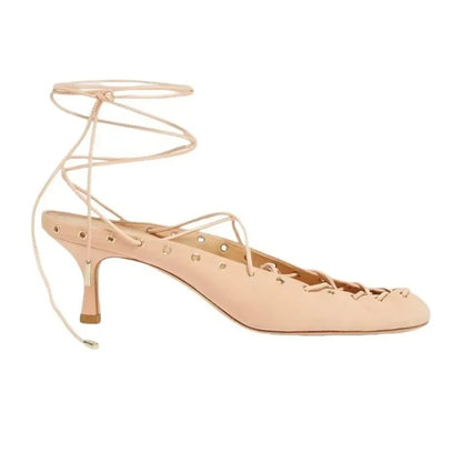 🍒Cross tie shoe round toe sandals open back  european and american niche light luxury cross tie round toe roman Sandals women's ballet shoes with medium heel shoes smart casual footwear for occasion party footwear Tick This Tie cross