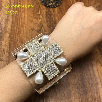 🍒Designer luxury transparent zircon pearl bangles for women retro high-quality cross women's rhinestone bracelet Dont Be Cross If You Miss Out On This Pearl