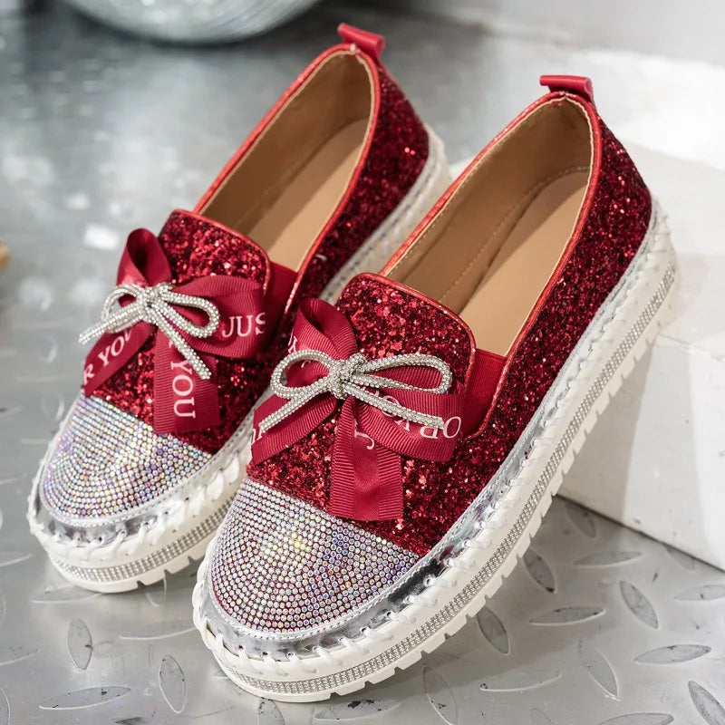 🍒Women smart casual loafer thick-Soled loafers comfortable outdoor non-slip flat shoes shiny occasion fashion slip-on Glitzy Gliders