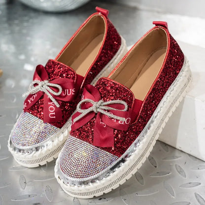 🍒Women smart casual loafer thick-Soled loafers comfortable outdoor non-slip flat shoes shiny occasion fashion slip-on Glitzy Gliders