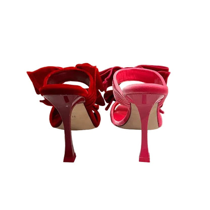 🍒Bow high heel sandals women's open shoes with square toe fashion smart casual footwear party occasion slippers sugar pink velvet pile sandals open toe Stiletto evening heels Bring Out Yor Best Bows