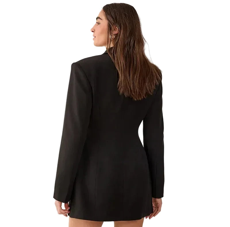🍒Collar blazer dress womens dress with belt urban Waist-fit side belt design chic clothing for women pocket full sleeve solid dresses  Nip Fit Slick Chic