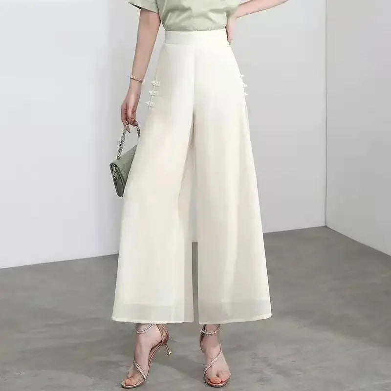🍒High waist summer skirt trousers for women smart casual wear a-line clothing aesthetic quality pants No Need To Look Far And Wide For This Wide Wide