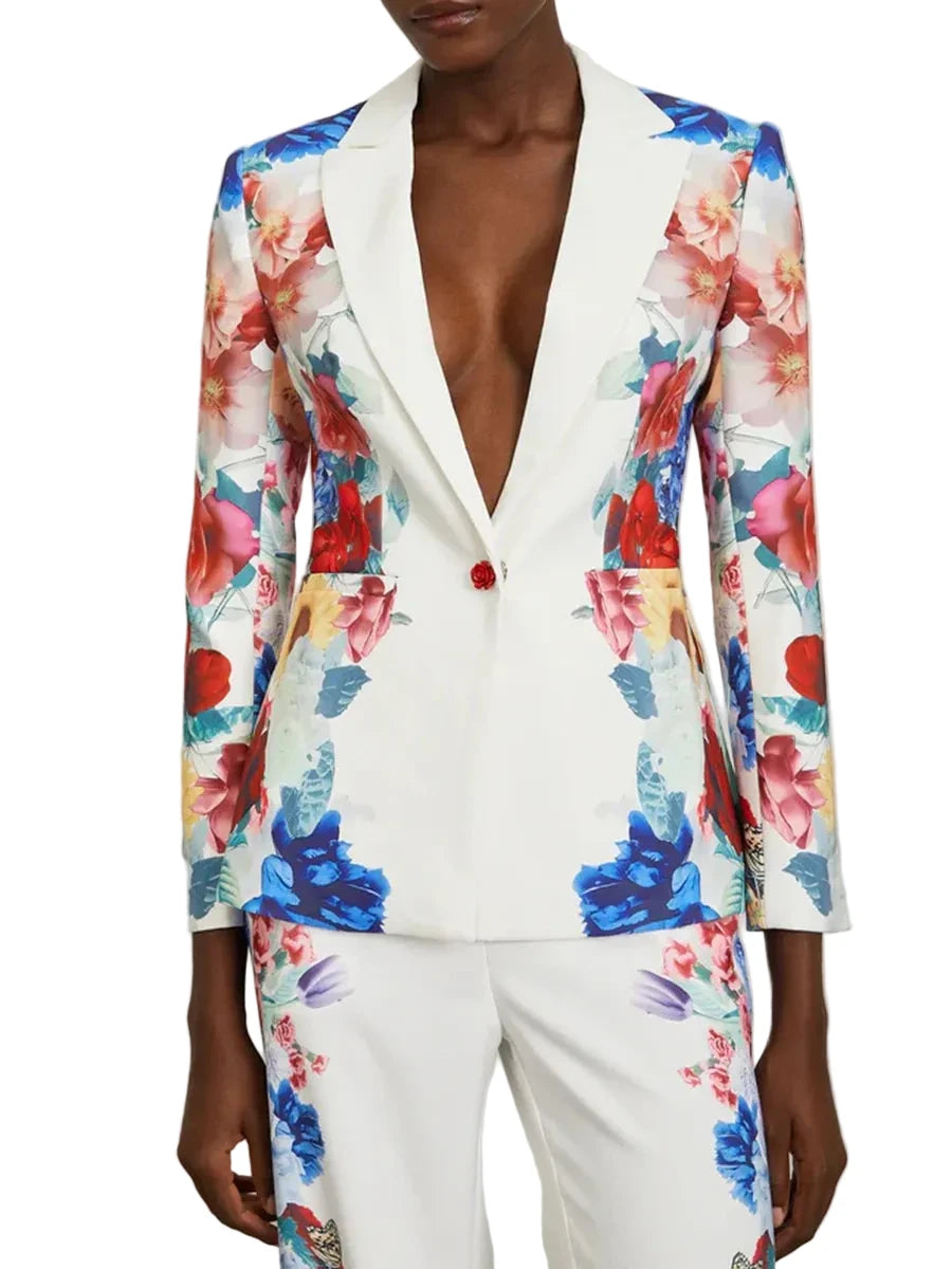 🍒Printed two piece pant set for women lapel long sleeves jacket  blazer and high waist wide leg trouser set floral fashion occasion wear party wear  keep aSIDE of FLORAL and SUITs