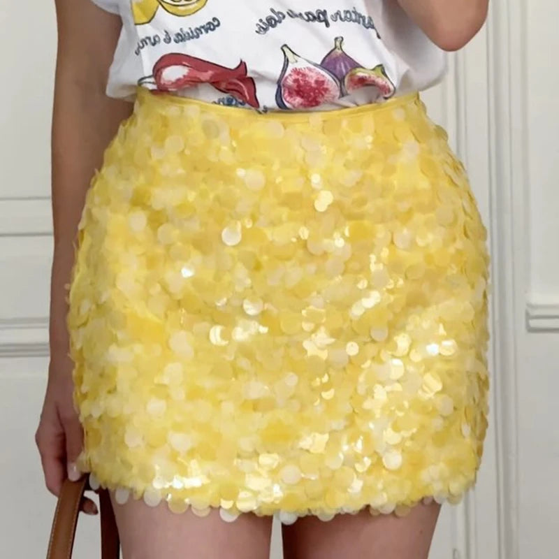 🍒Sequin mini skirt fashion slimming high-waisted shiny Socialite party wear elegant a-line mini skirts women's clothes smart casual occasion wear Sunshine In Your Mini