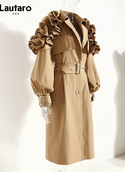 🍒Long trench coat for women Belted elegant chic stylish luxury designer outerwear female fashion runway clothing  No need to RUFFLE for a trendy TRENCH