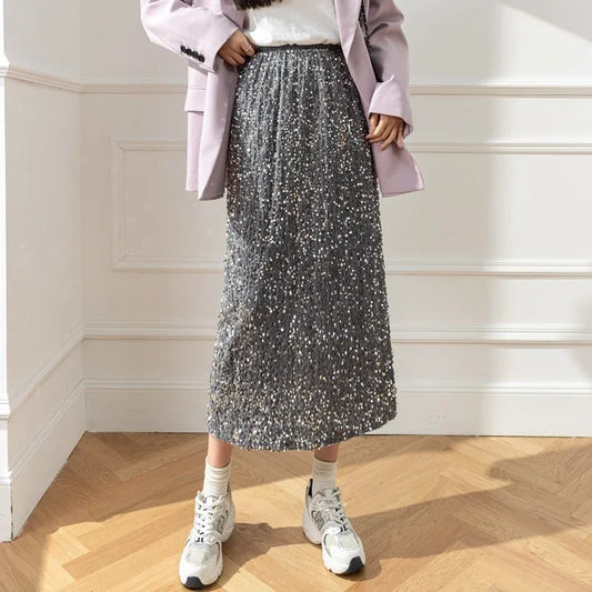 🍒Stylish summer skirts smart casual womens sequin clothes midi fashion black long skirt outfit y2k wear