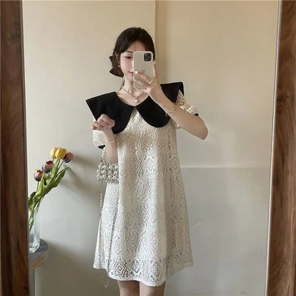 🍒White dress spring summer fashion birthday occasion outfit smart casual wear women Y2k clothes elegant pretty dresses Peruse Or Party Peter Pan