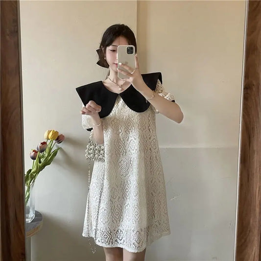 🍒White dress spring summer fashion birthday occasion outfit smart casual wear women Y2k clothes elegant pretty dresses Peruse Or Party Peter Pan