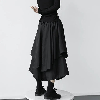 🍒Women black skirts Irregular high waist pleated skirt pants for Women a-line layered female clothes HAN'KER to this soon to become wardrobe CHIEF