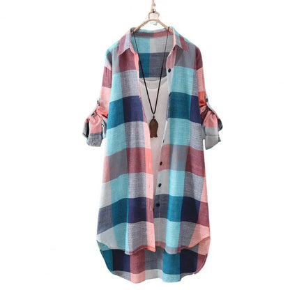 🍒Lapel shirt dress stylish plaid shirt coat women lapel long sleeve cardigan autumn outfits casual work shirts for ladies