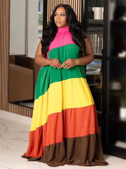 🍒Print maxi dress outfit fashion loose outfit colour block clothes female plus size fashion wear smart casual clothing Multiple Wear