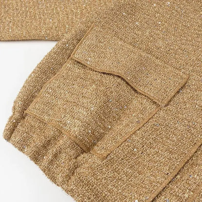 🍒Sequin bomber Jacket women Y2k gold Colour stand collar short coat long sleeve  spring fashion high Streetwear occasion wear smart casual clothing for women  Spring Into Shimmer