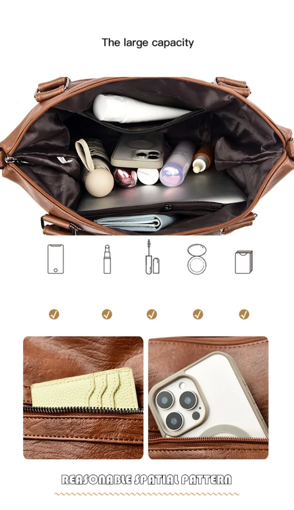 🍒Soft faux leather shoulder crossbody bags for women hot luxury handbag Designer casual tote office work bag Clever Faux Leather