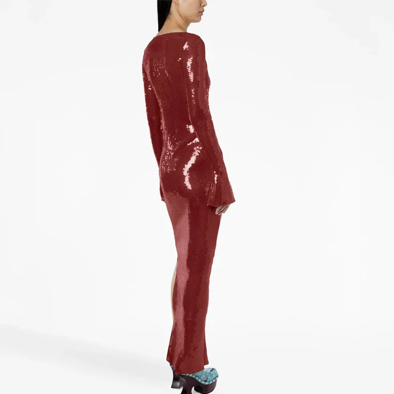 🍒V Neck sequin maxi dress long sleeve sequin bodycon celebrity night gown womens party outfit Be The Jewel In Your Own Crown