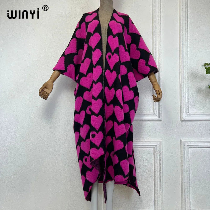 🍒 Heart print cardigan womens knitwear kimono fashion autumn winter smart casual wear party coat thick warm womens holiday coat women Warm Hearted