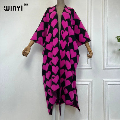 🍒 Heart print cardigan womens knitwear kimono fashion autumn winter smart casual wear party coat thick warm womens holiday coat women Warm Hearted