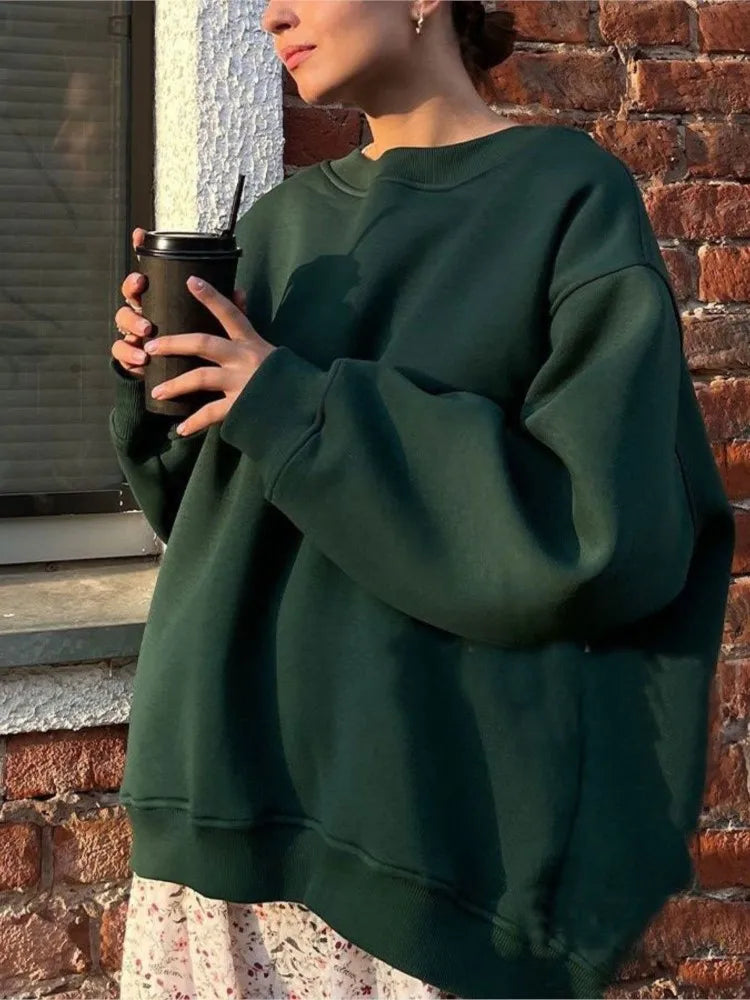 🍒 Oversize sweatshirt solid colour polar fleece tops for women o neck fashion casual wear fashionwear clothing No Sweat Sugar Free Or Sweet